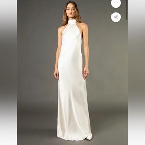 NWT Michelle Mason Halter Tie Neck Backless Gown - Ivory Size 4